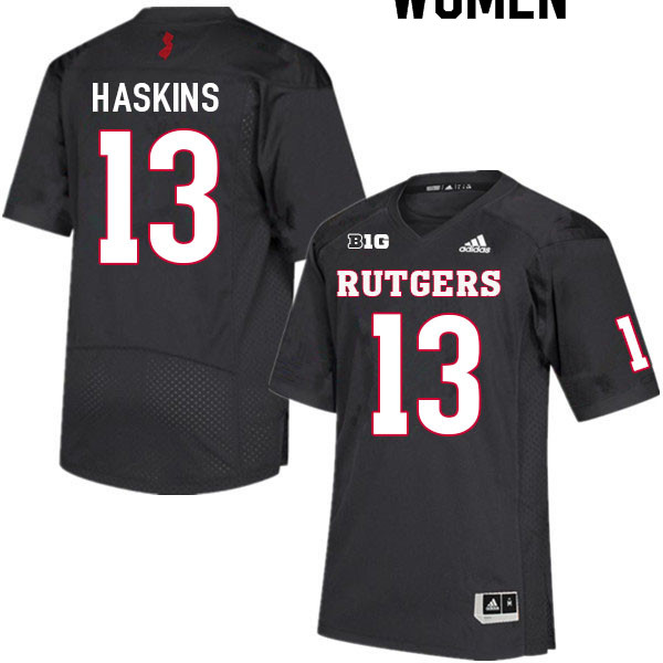 Women #13 Jovani Haskins Rutgers Scarlet Knights College Football Jerseys Sale-Black - Click Image to Close